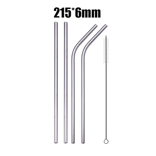 4/8Pcs Reusable High Quality Stainless Steel Metal Drinking Straw with Cleaner Brush Wholesale