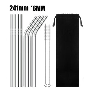 4/8Pcs Reusable High Quality Stainless Steel Metal Drinking Straw with Cleaner Brush Wholesale